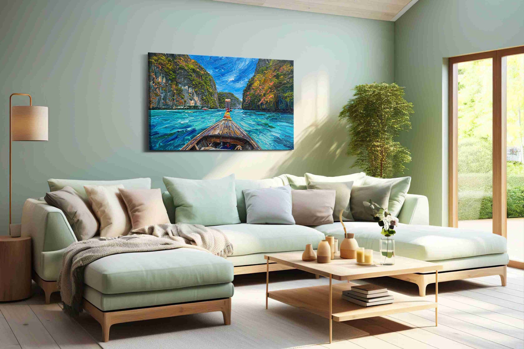 Journey Through Tranquil Waters beach canvas print, hanging on wall