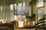 Serene Workspace Harmony minimalist canvas print in a hung canvas mockup