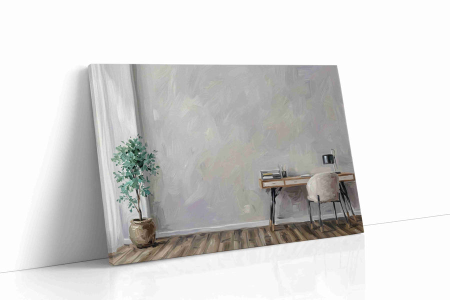 Serene Workspace Harmony minimalist canvas print, gallery-wrapped, ready to hang