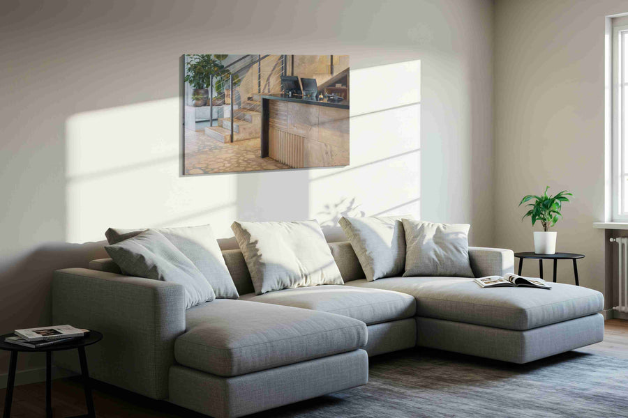 Modern Atrium Serenity minimalist canvas print in a living room scene