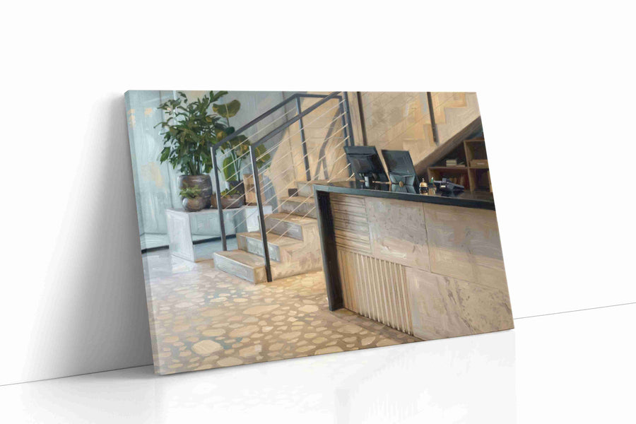 Modern Atrium Serenity minimalist canvas print gallery-wrapped landscape canvas studio shot