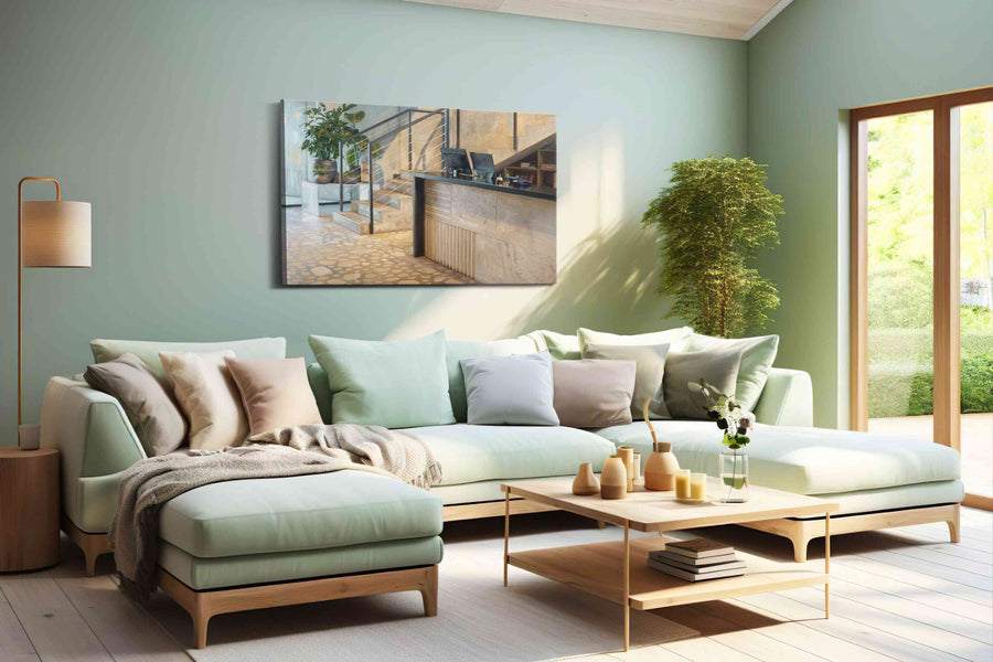 Modern Atrium Serenity minimalist canvas print, hanging on wall