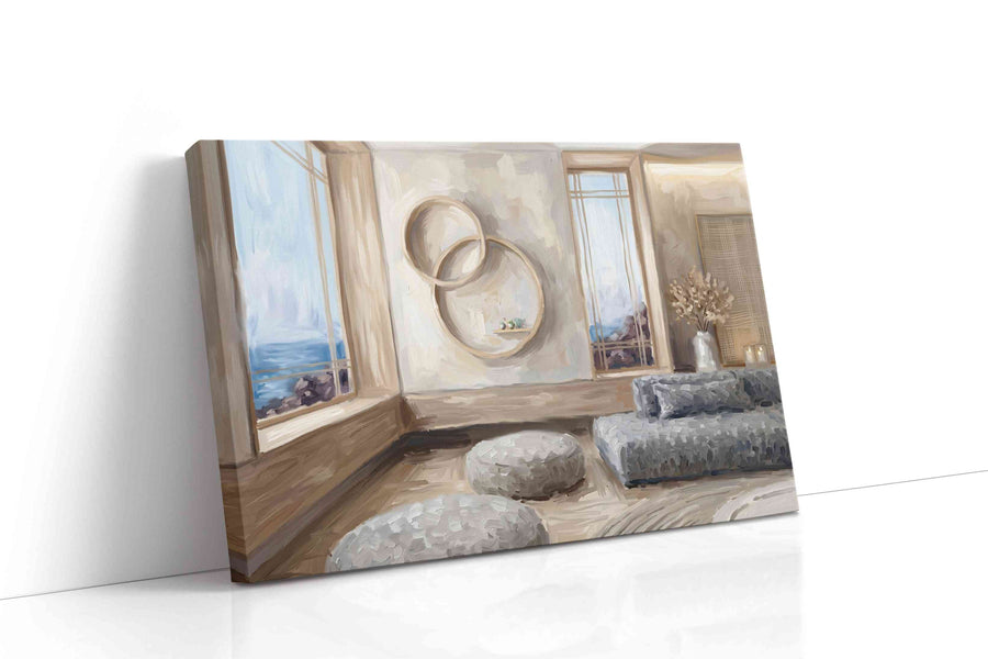 Serene Coastal Sanctuary minimalist canvas print, gallery-wrapped, ready to hang
