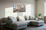 Serene Coastal Sanctuary minimalist canvas print in a living room scene