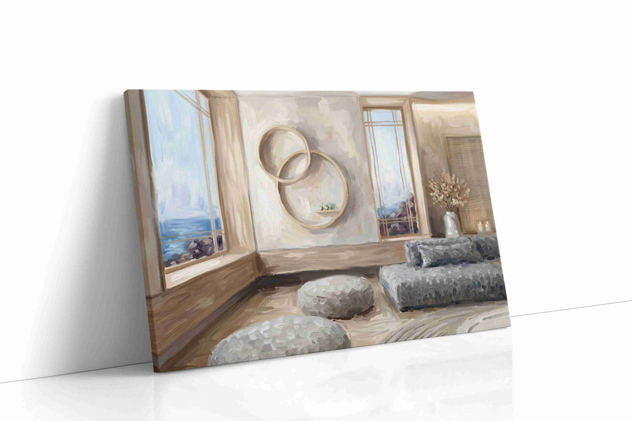 Serene Coastal Sanctuary minimalist canvas print gallery-wrapped landscape canvas studio shot
