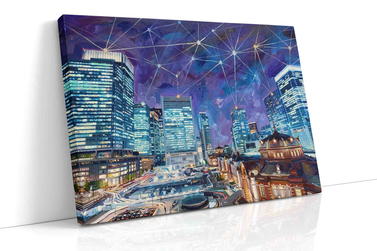Cosmic City Skies - Landmark, Landmark Wall Art, Travel Canvas Print, Famous Places Art