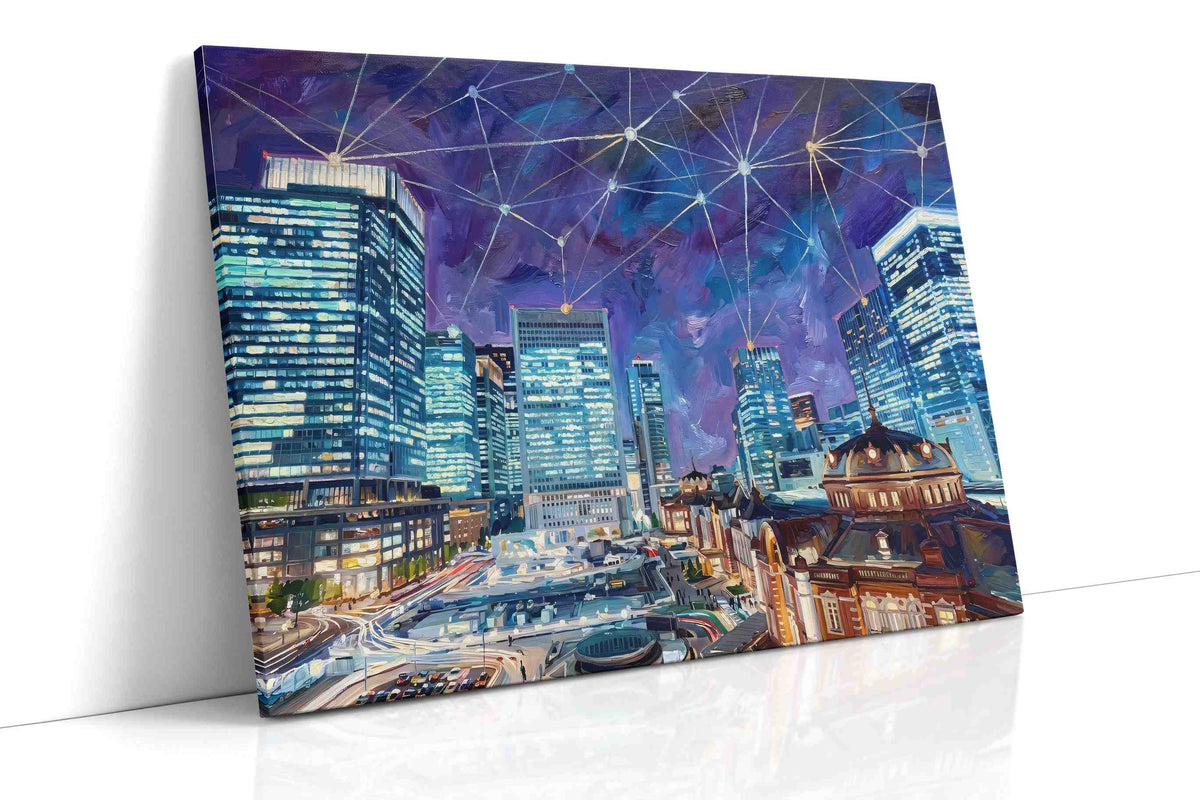 Cosmic City Skies landmarks canvas print, gallery-wrapped, ready to hang