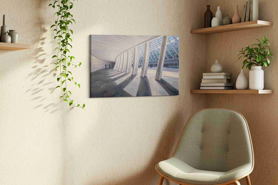 Curved Perspectives in Light minimalist canvas print, hanging on wall
