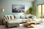 Curved Perspectives in Light minimalist canvas print shown in a wall scene