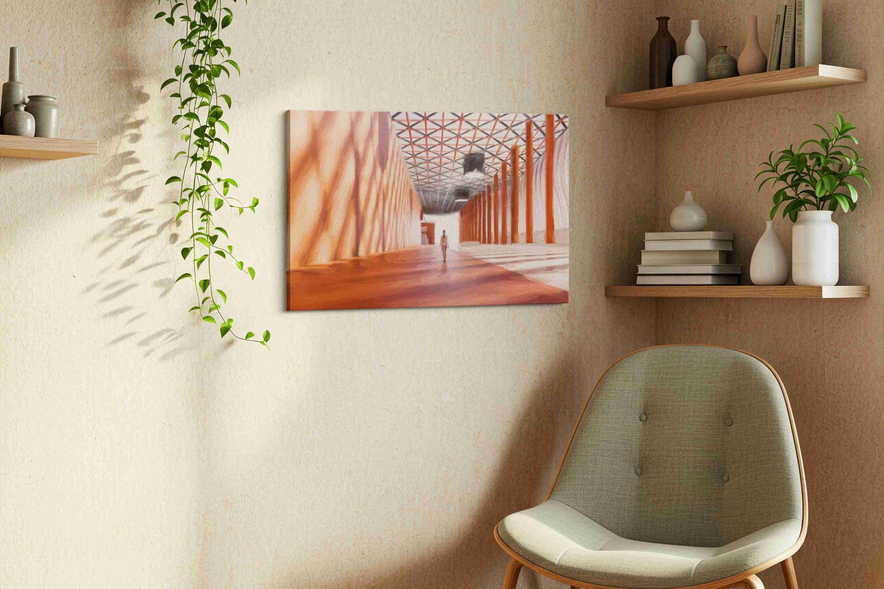 Echoes of Solitude minimalist canvas print in a living room scene
