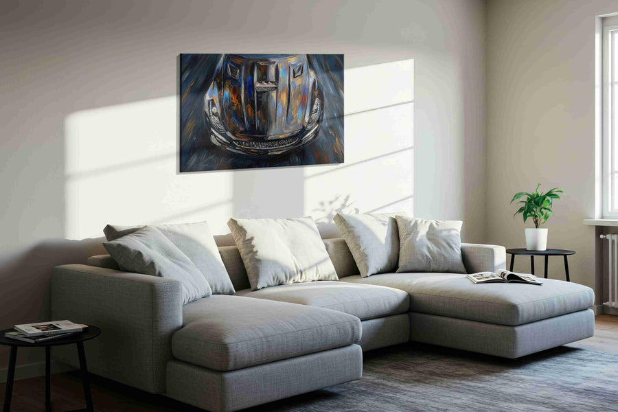 Chrome Symphony Speed and Light automobile canvas print styled in a living room