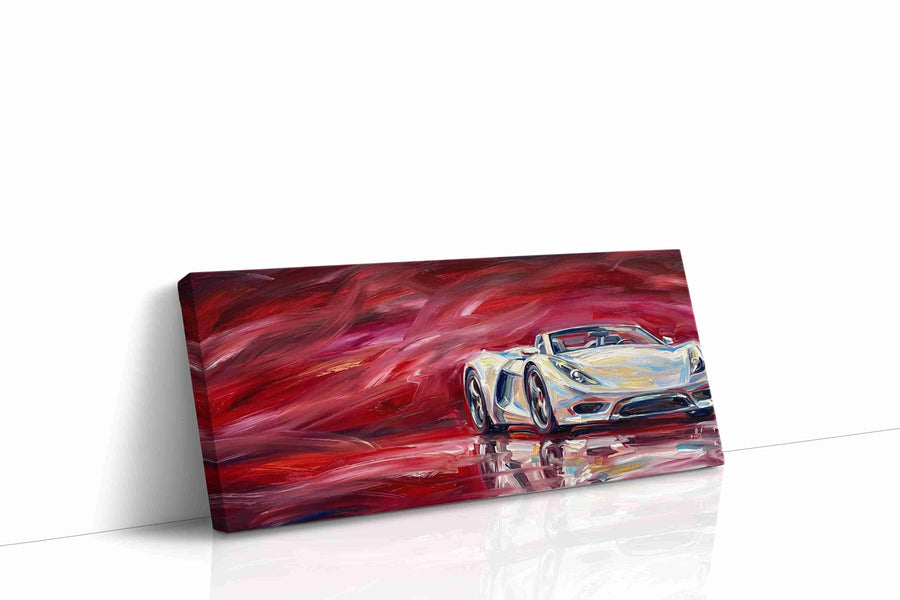 Crimson Velocity automobile canvas print gallery-wrapped landscape canvas studio shot