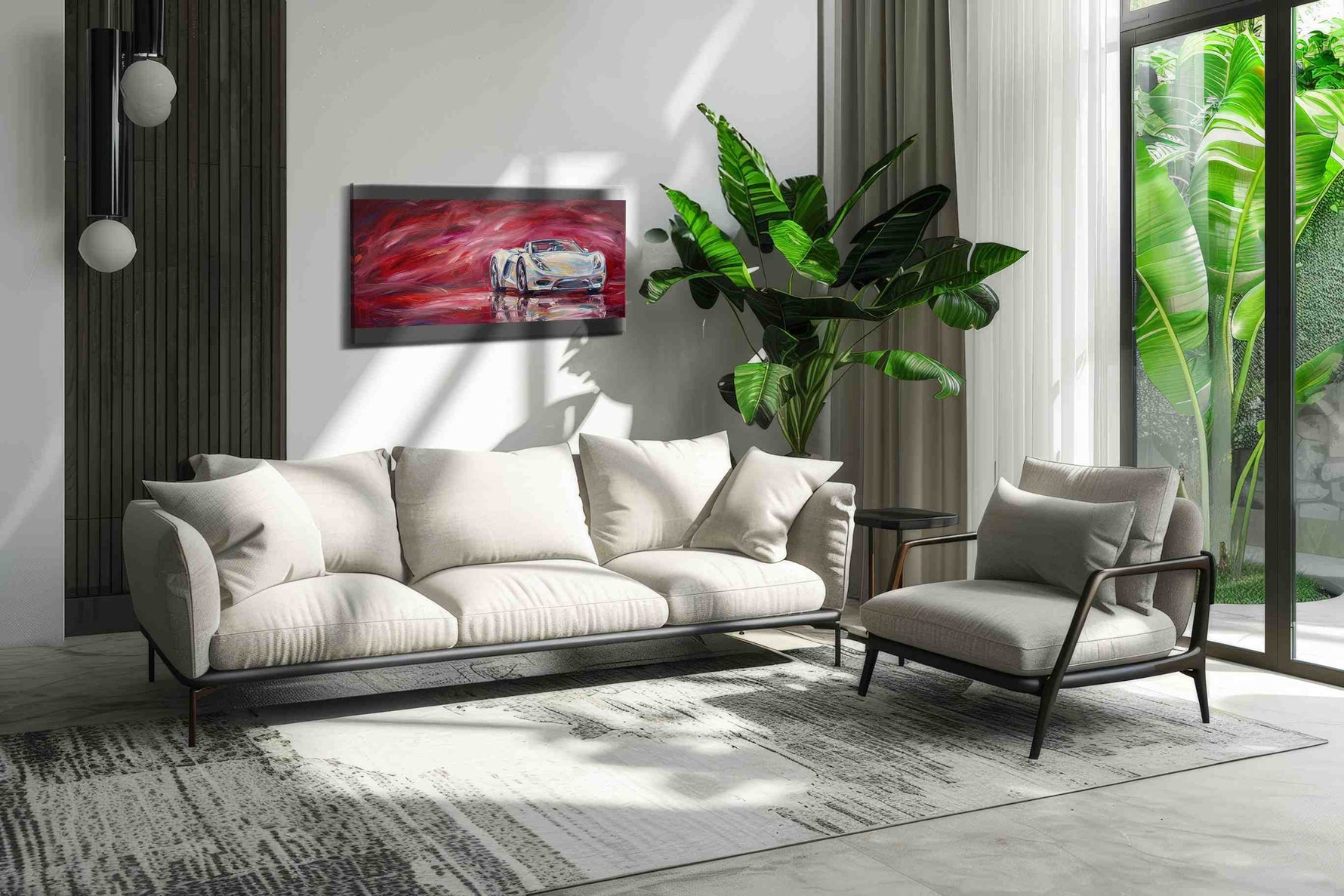 Crimson Velocity automobile canvas print, on wall, lifestyle preview