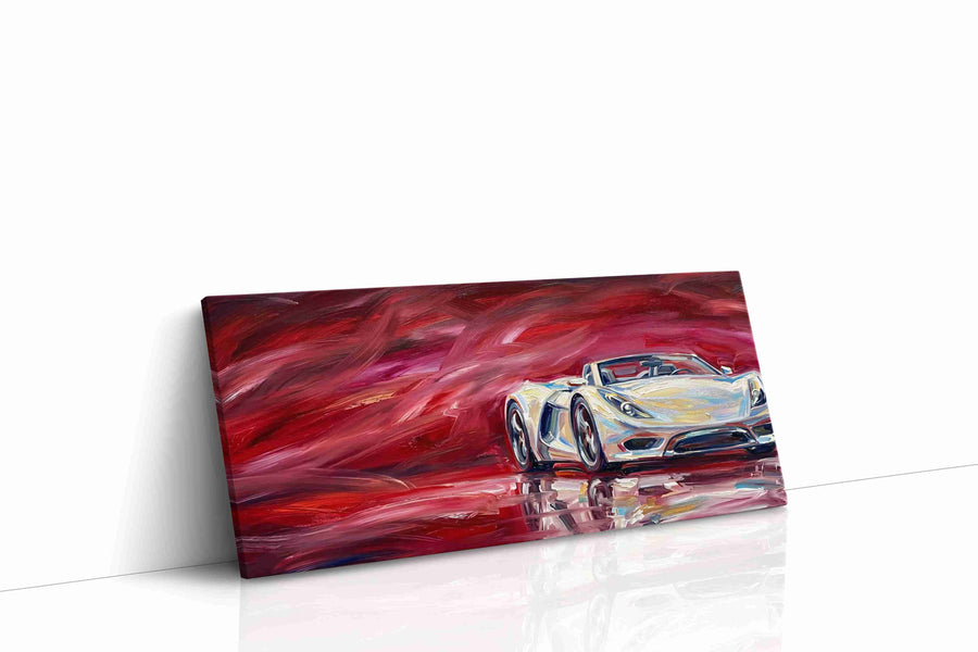 Crimson Velocity automobile canvas print, gallery-wrapped, ready to hang