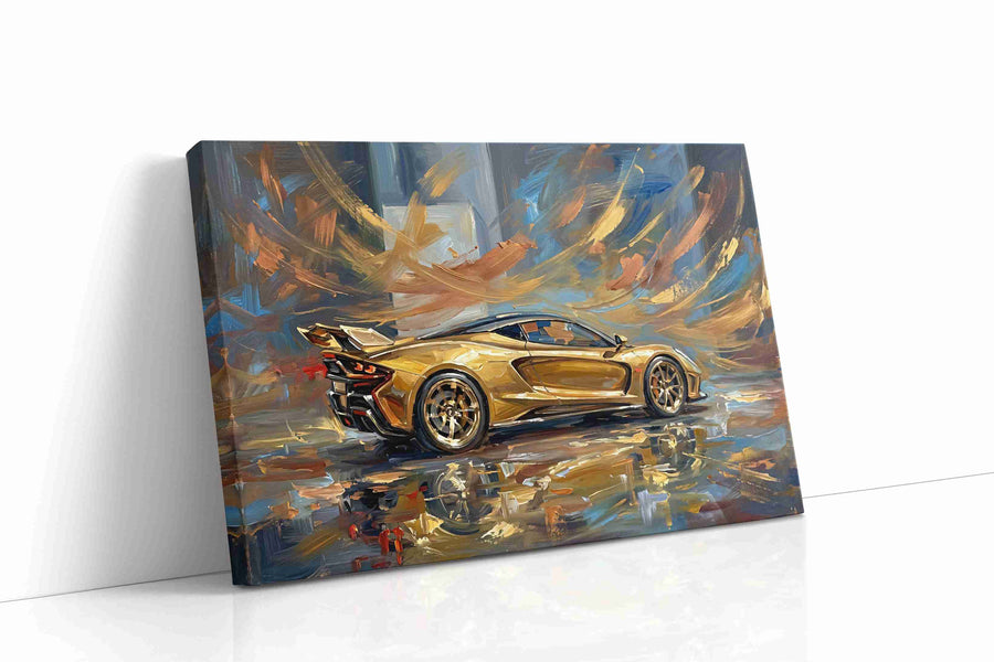 Golden Velocity automobile canvas print, gallery-wrapped, ready to hang