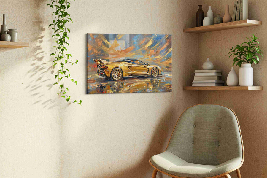 Golden Velocity automobile canvas print in a living room scene