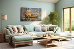 Golden Velocity automobile canvas print, hanging on wall