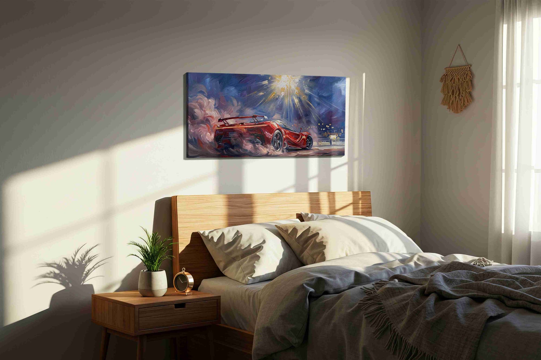 Ignition of Speed automobile canvas print, displayed in a bedroom