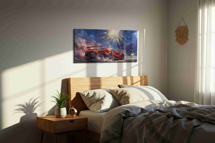 Ignition of Speed automobile canvas print, displayed in a bedroom