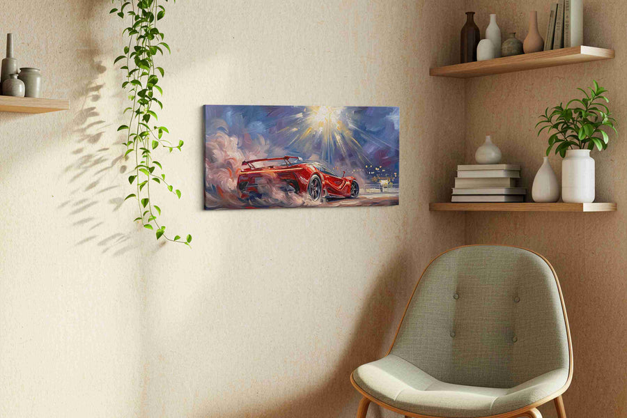 Ignition of Speed automobile canvas print, displayed in a living room