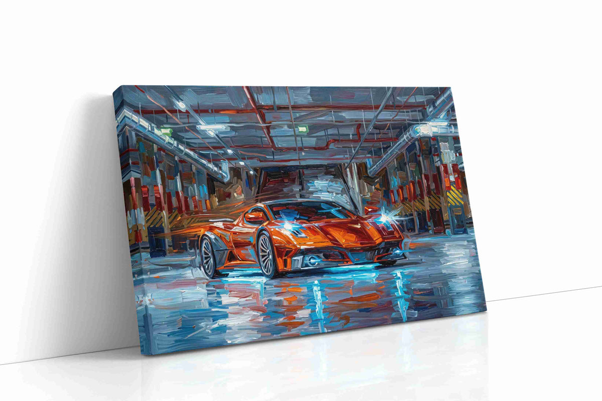 Luminescent Velocity automobile canvas print, gallery-wrapped, ready to hang