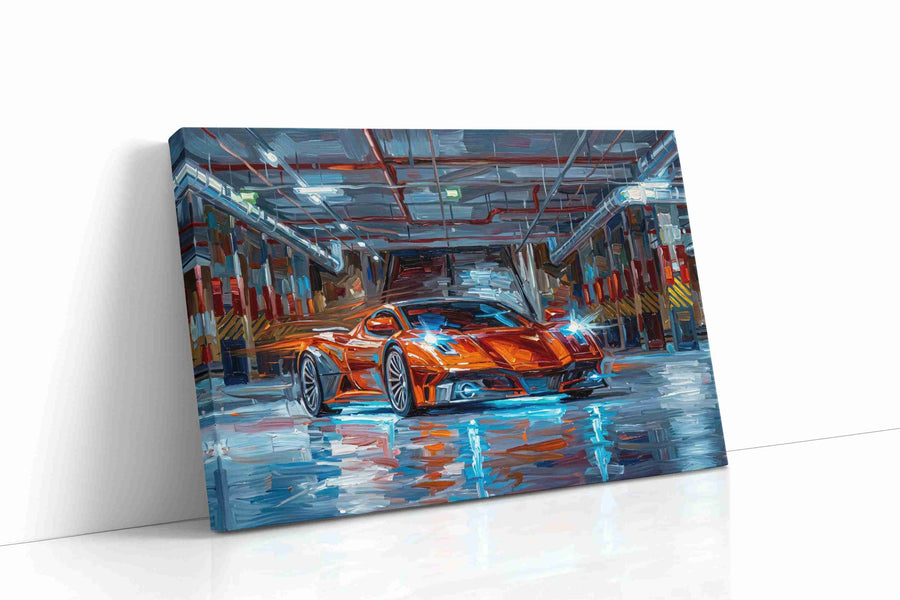 Luminescent Velocity automobile canvas print, gallery-wrapped, ready to hang