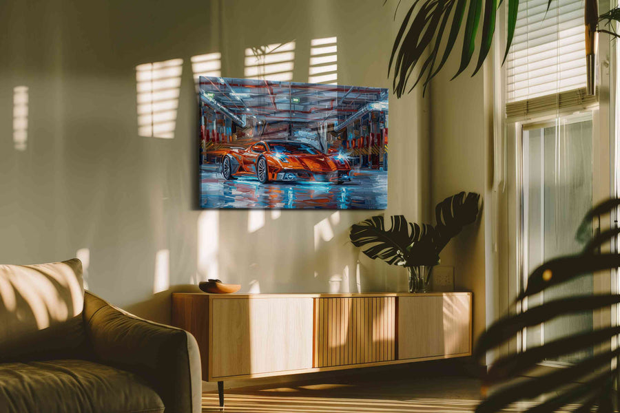 Luminescent Velocity automobile canvas print, on wall, lifestyle preview