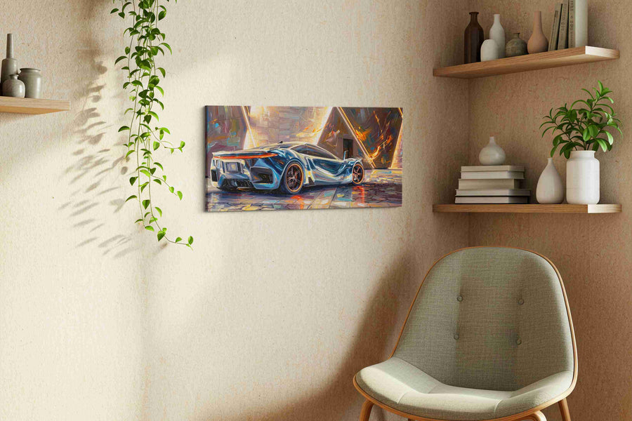 Neon Velocity automobile canvas print in a living room scene