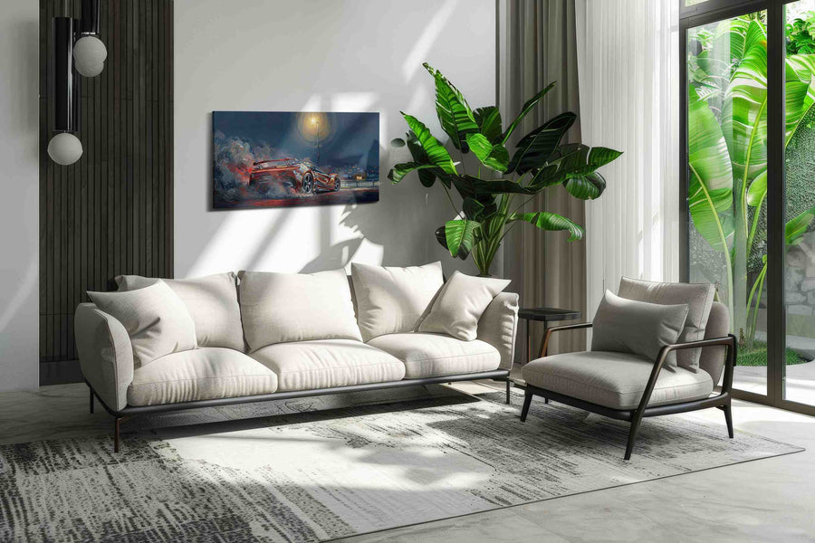 Night Speed Symphony automobile canvas print, on wall, lifestyle preview