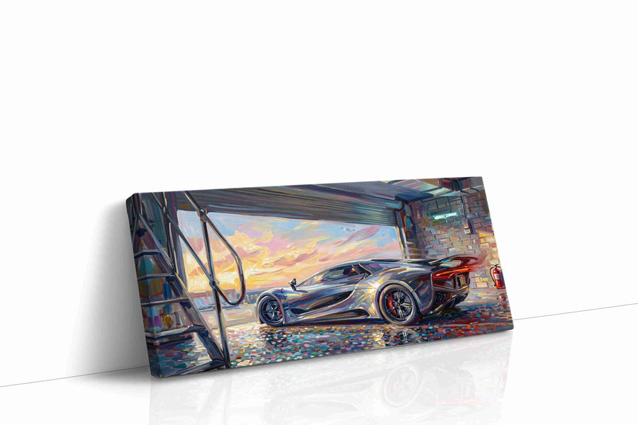 Sunset Speed Symphony automobile canvas print gallery-wrapped landscape canvas studio shot