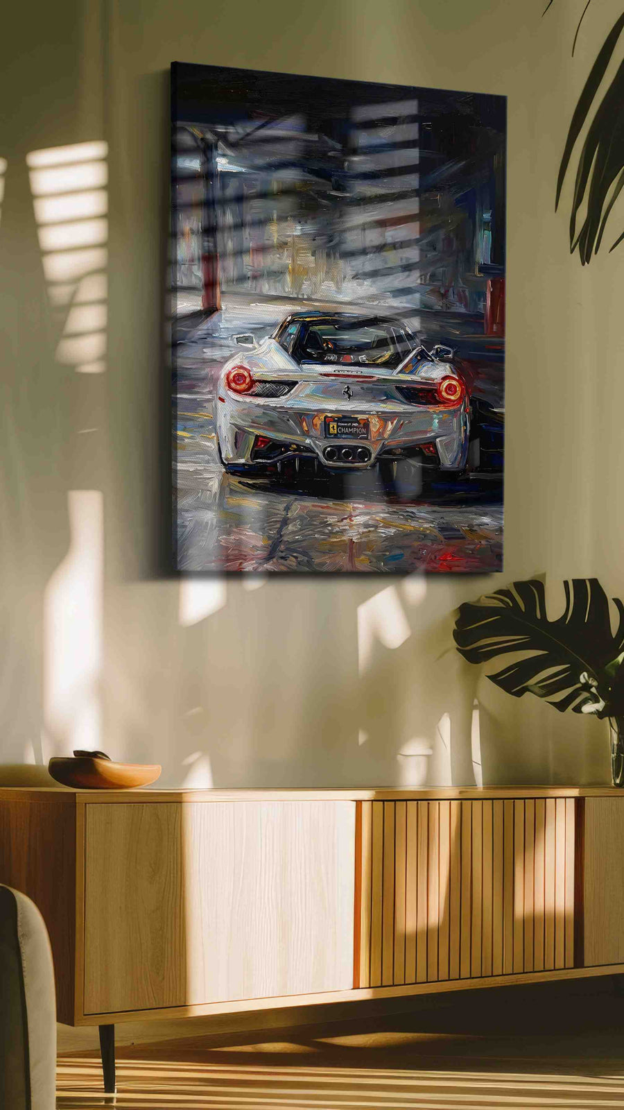Twilight Speedscape automobile canvas print, on wall, lifestyle preview