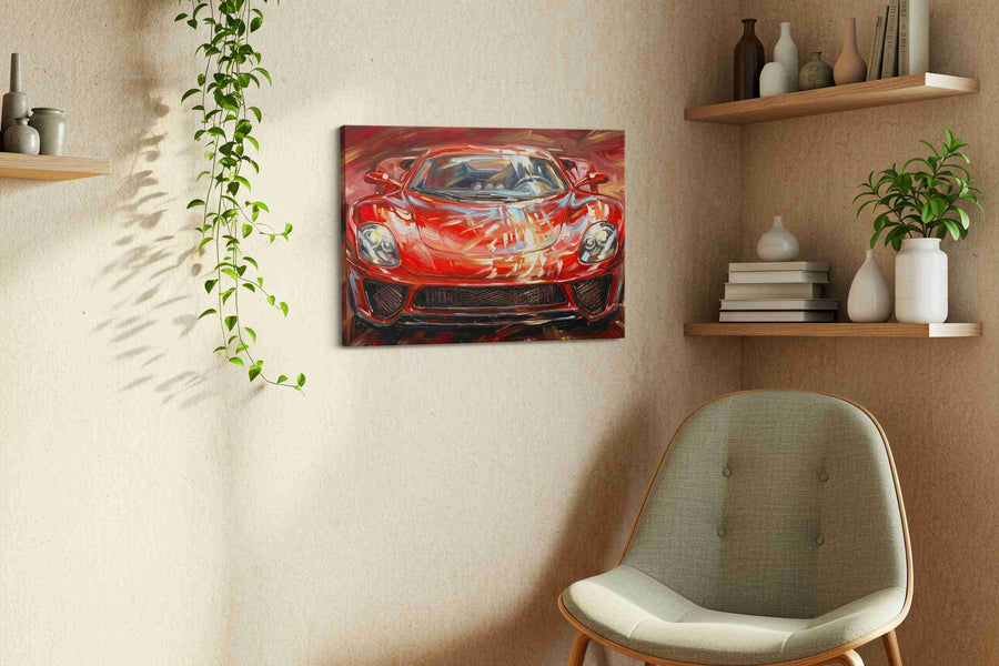 Velocity Flames automobile canvas print in a living room scene