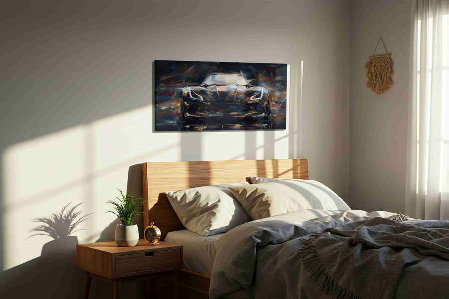 Velocity Symphony automobile canvas print, displayed in a bedroom