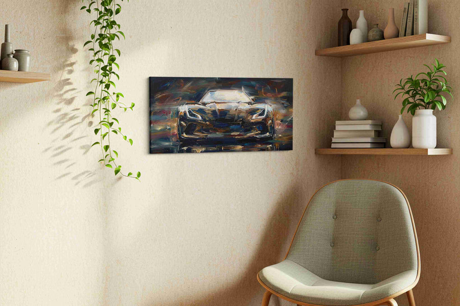 Velocity Symphony automobile canvas print, displayed in a living room
