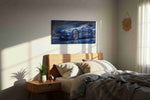 Velocity in Blue automobile canvas print, displayed in a bedroom