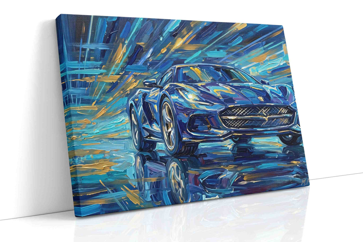 Velocity in Blue II automobile canvas print, gallery-wrapped, ready to hang
