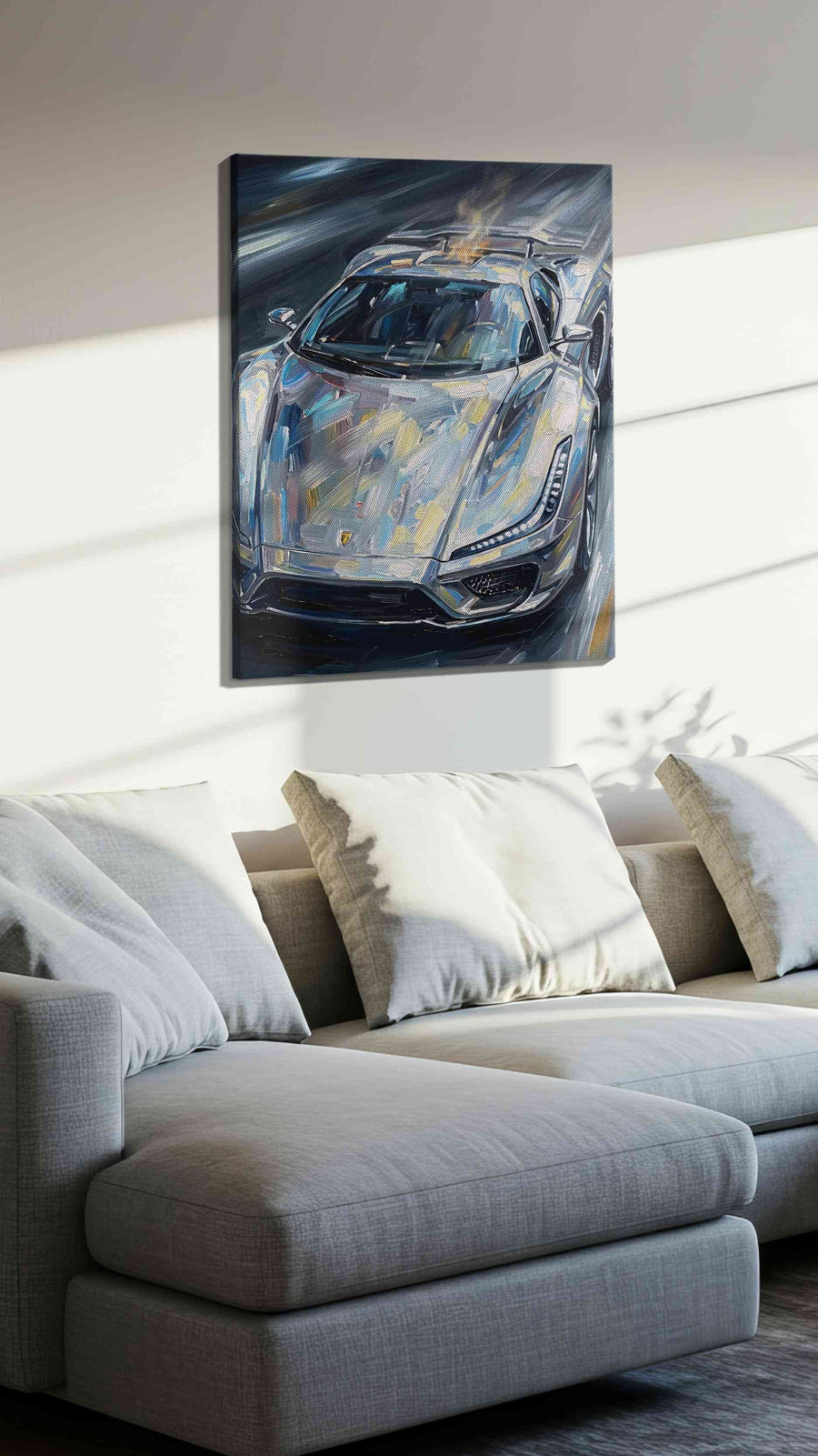 Velocity in Chrome automobile canvas print, displayed in a living room