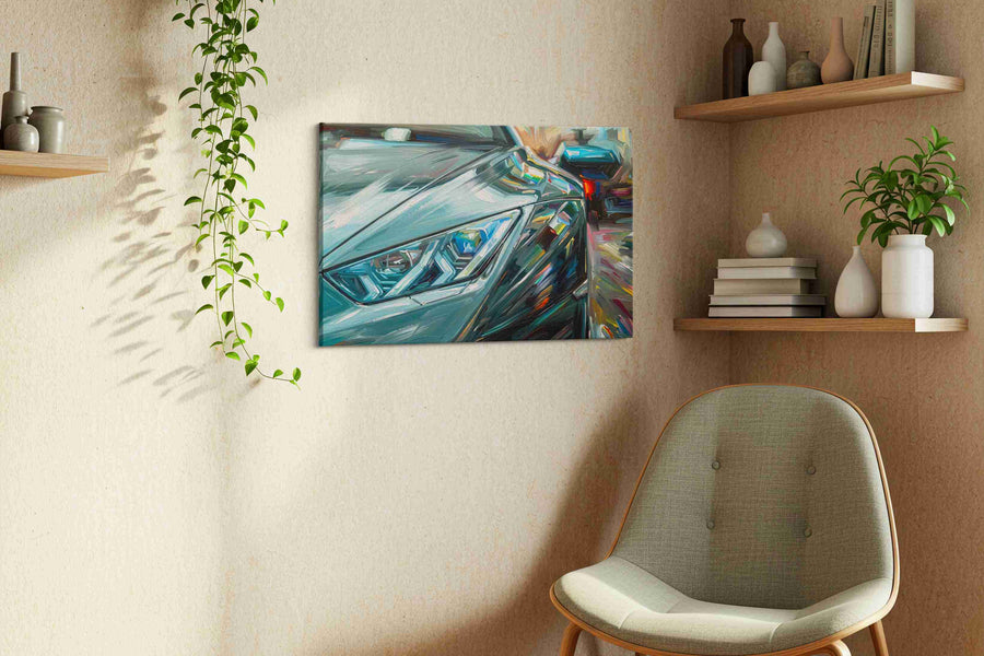 Velocity in Motion II automobile canvas print, displayed in a living room