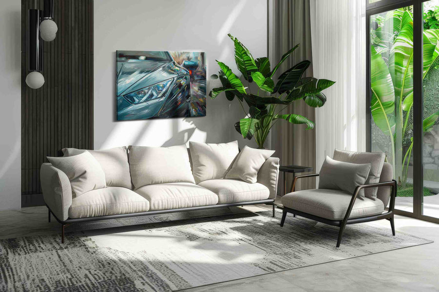 Velocity in Motion II automobile canvas print in a modern interior mockup