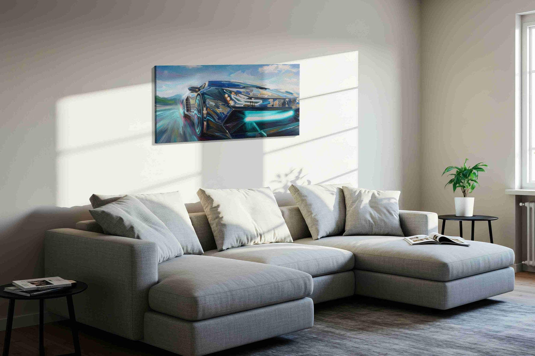 Velocity in Motion III automobile canvas print in a living room scene