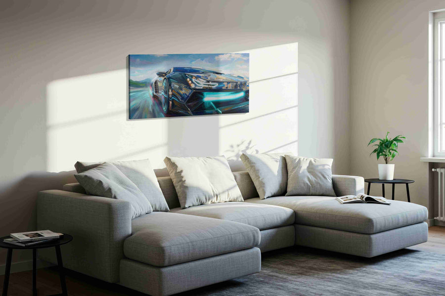Velocity in Motion III automobile canvas print in a living room scene