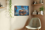 Velocity in Vivid Blue automobile canvas print, displayed in a living room