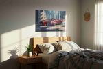Velocity in Vivid Strokes automobile canvas print, displayed in a bedroom