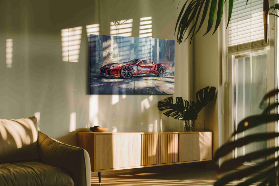 Velocity in Vivid Strokes automobile canvas print, on wall, lifestyle preview