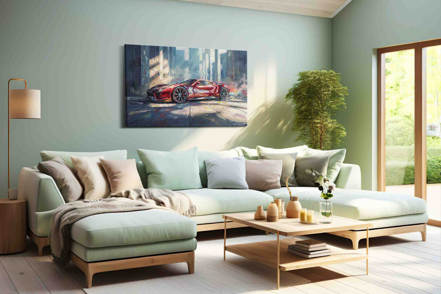 Velocity in Vivid Strokes automobile canvas print, hanging on wall