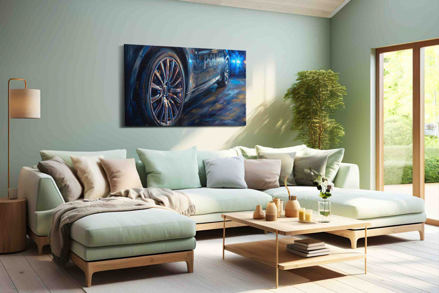 Velocity of Justice automobile canvas print, hanging on wall