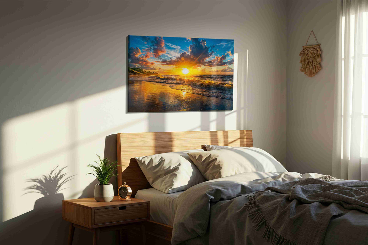 Radiant Horizon Dreamscape summer canvas print, displayed in a bedroom