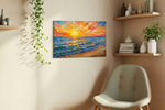 Radiant Waves of Sunset summer canvas print styled in a living room