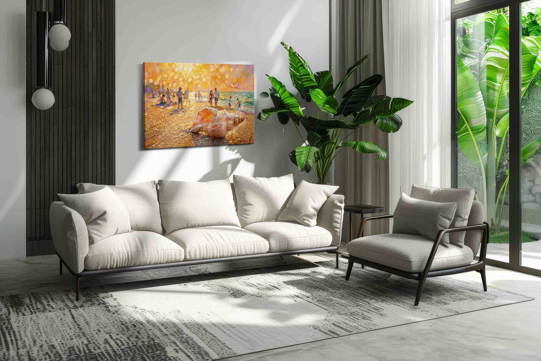 Sunlit Beach Reverie summer canvas print in a modern interior mockup