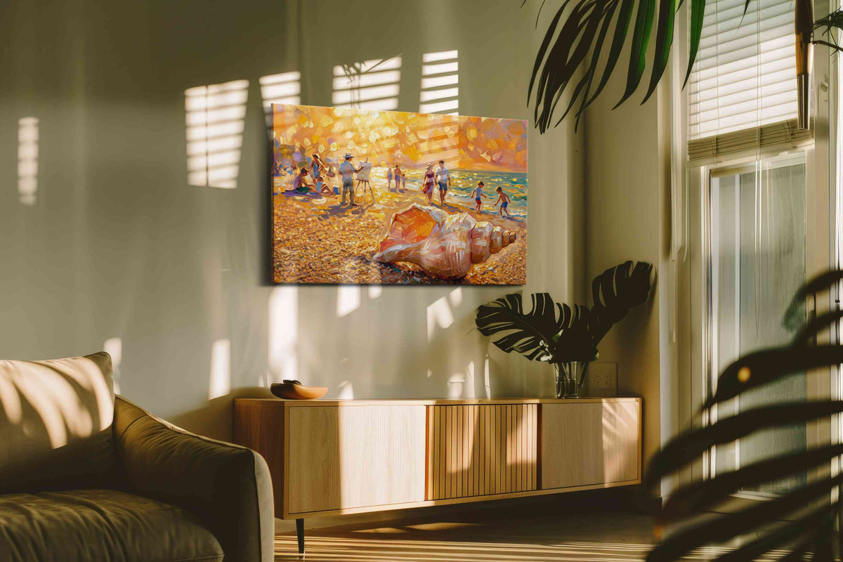 Sunlit Beach Reverie summer canvas print, on wall, lifestyle preview